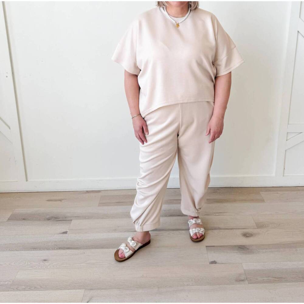 NEW DAVI & DANI rhoda banded hem semi-harem pant in dusty rose